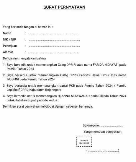 Surat pernyataan dukungan.