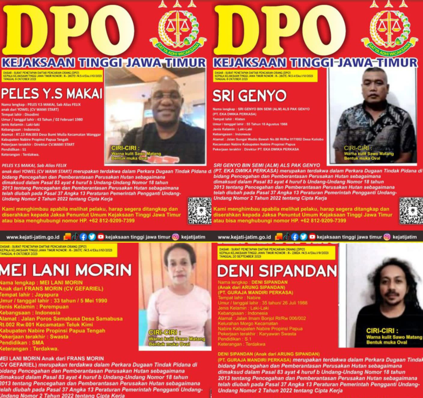 Kejati Jatim Tetapkan 4 warga Papua DPO.