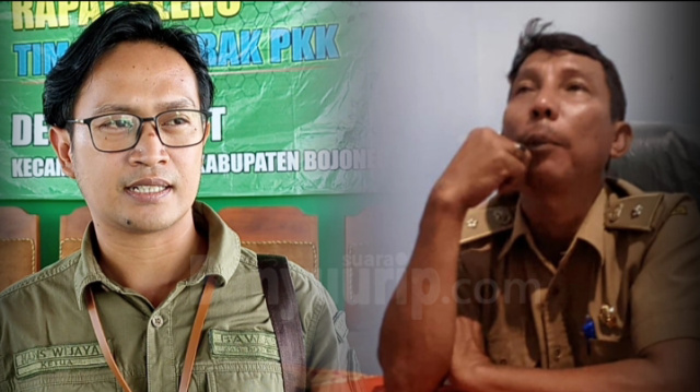 Kades Ngunut Suwarno (kanan) dan Ketua Bawaslu Bojonegoro, Handoko (kiri).