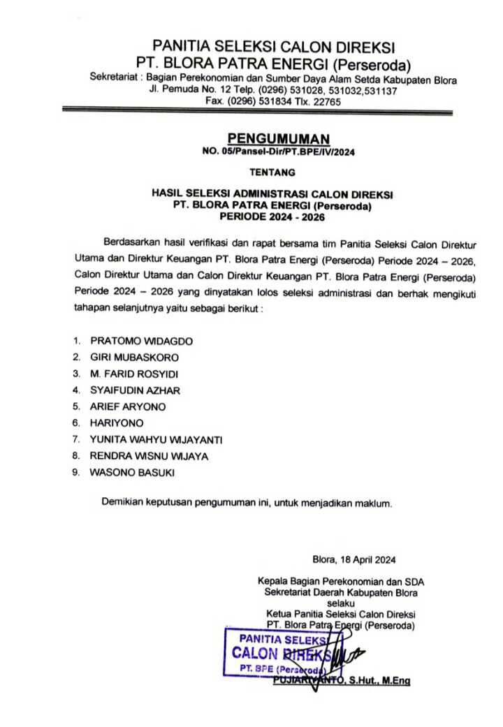 PT Blora Patra Energi.