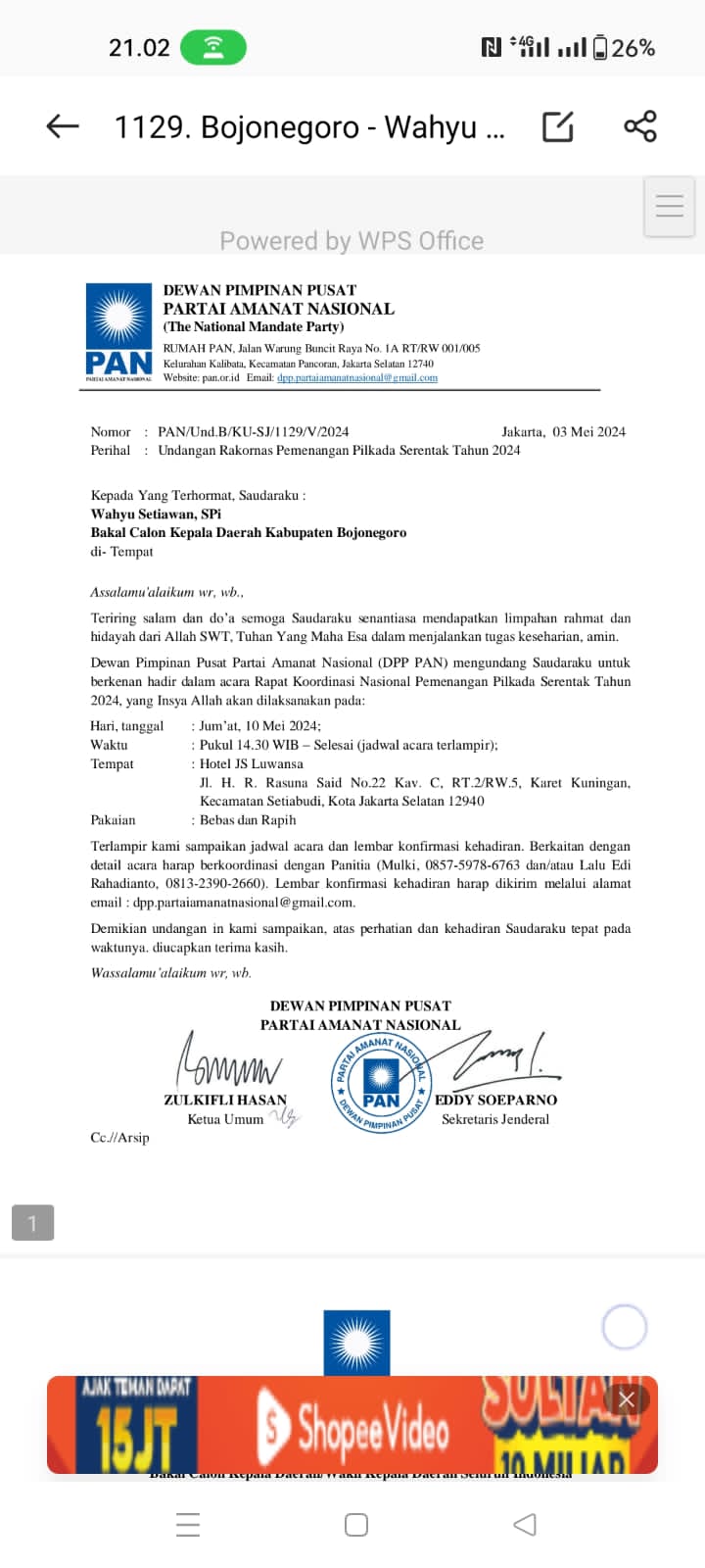 Bacabup Wahyu Setiawan.