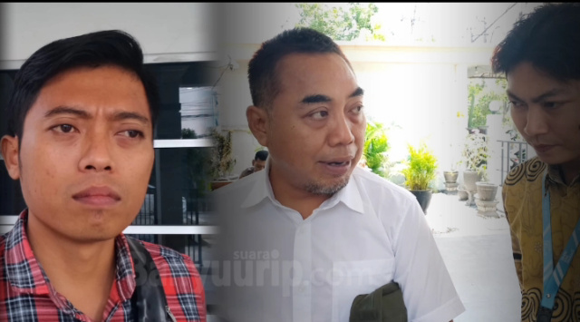 Nara hubung Paslon 01, Asep Awaluddin (kiri). Nara hubung Paslon 02 Joko Purwanto (baju putih) dan Dauzin Nazula.