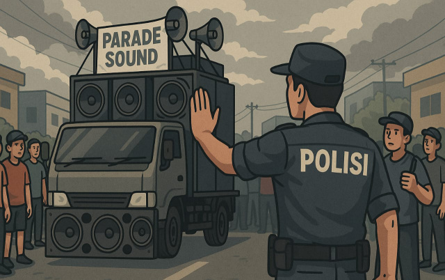 Ilustrasi sound horeg dicegah polisi.