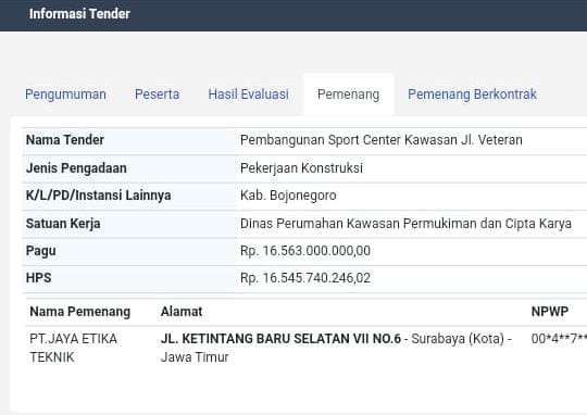 Proyek Sport Center Bojonegoro.
