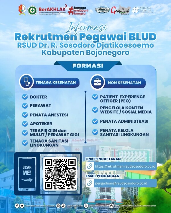 Lowongan kerja RSUD Sosodoro Djatikoesoemo.